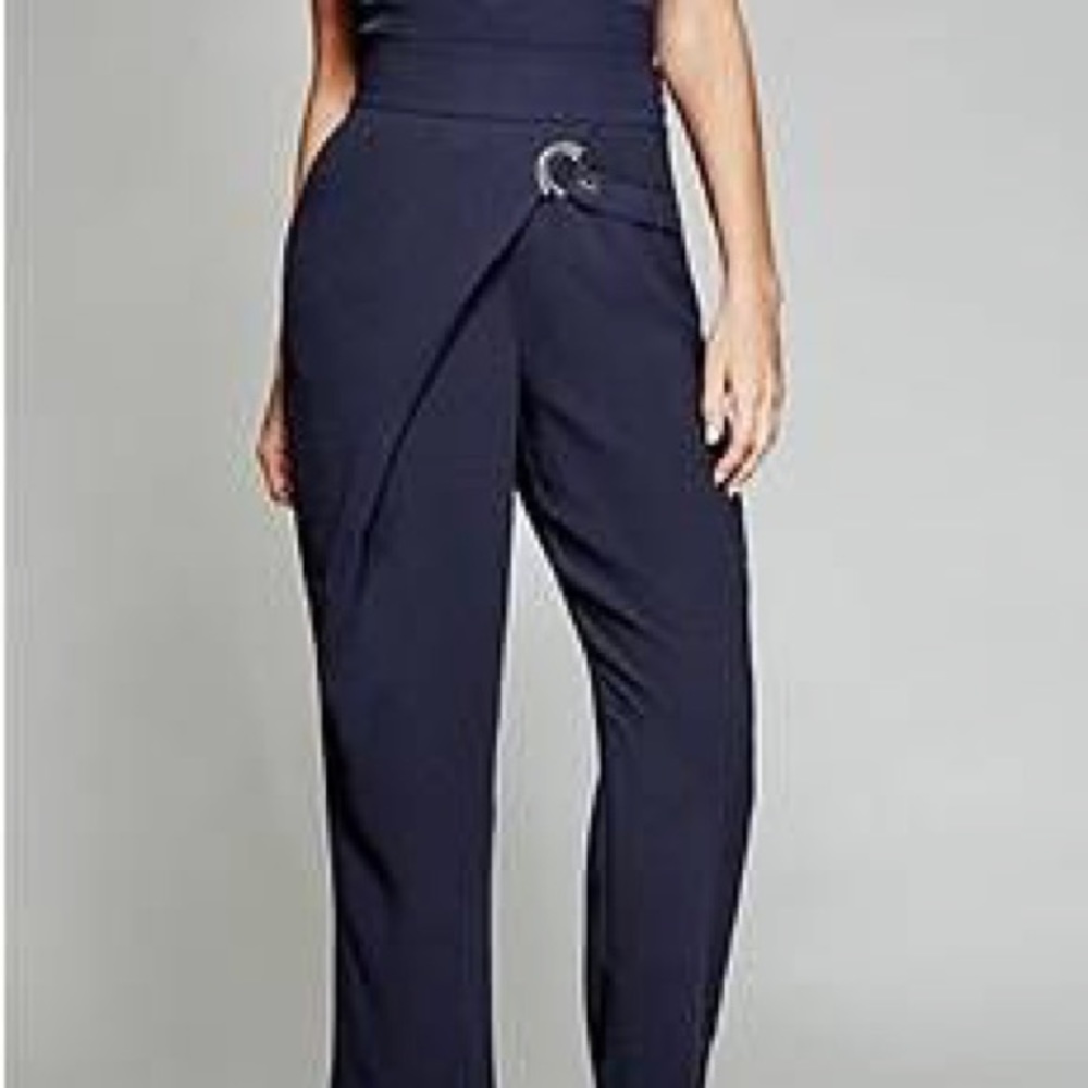 New Guess Marciano Rozalia Wrap Crepe Crop Navy Pants M 6
